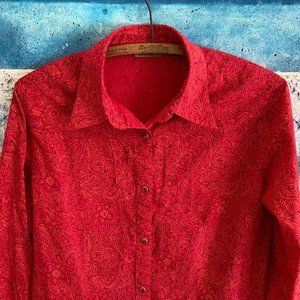 Wrangler Womens’ Red/Gold Western (Hawaiian Paniolo Style?) Cowboy Shirt, size M